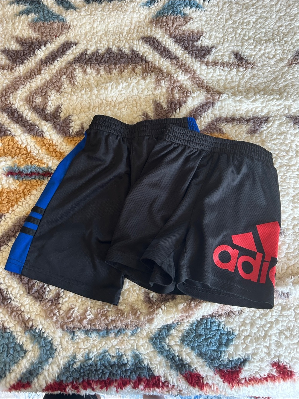 adidas black/blue shorts and black/red shorts